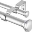 TONIAL 1 Inch Double Curtain Rods 36 to 72 Inches (3 to 6ft), Heavy Duty Decorative Drapery Rod for Windows 24 to 68 Inches (2 to 5.7ft) with Small Cap Finial, Silver