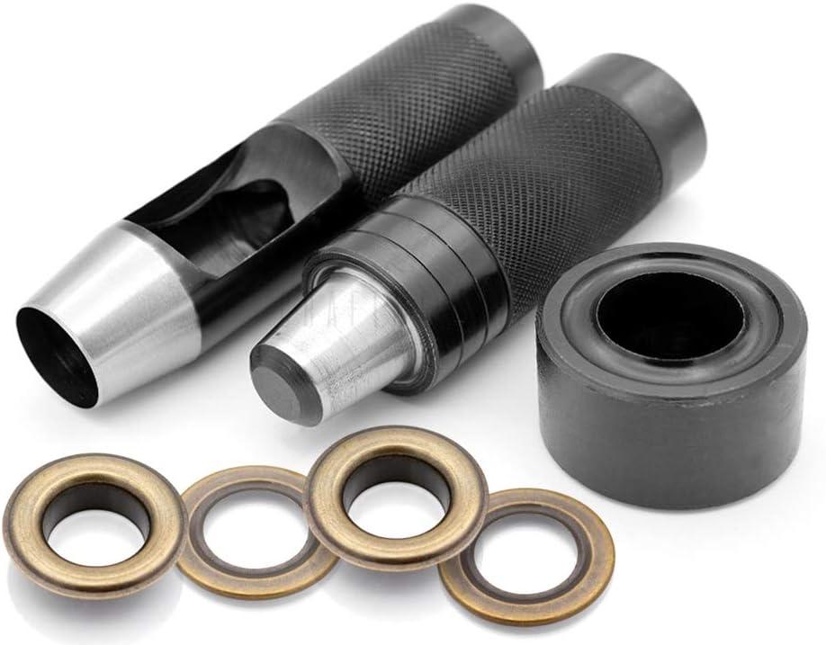 CRAFTMEMORE 1 Inch Grommet Tool Kit Eyelet Setting Tool Grommet Setter Hole Punch Cutter & Pack of 10 Grommets (1" (25mm) Inside Diameter)