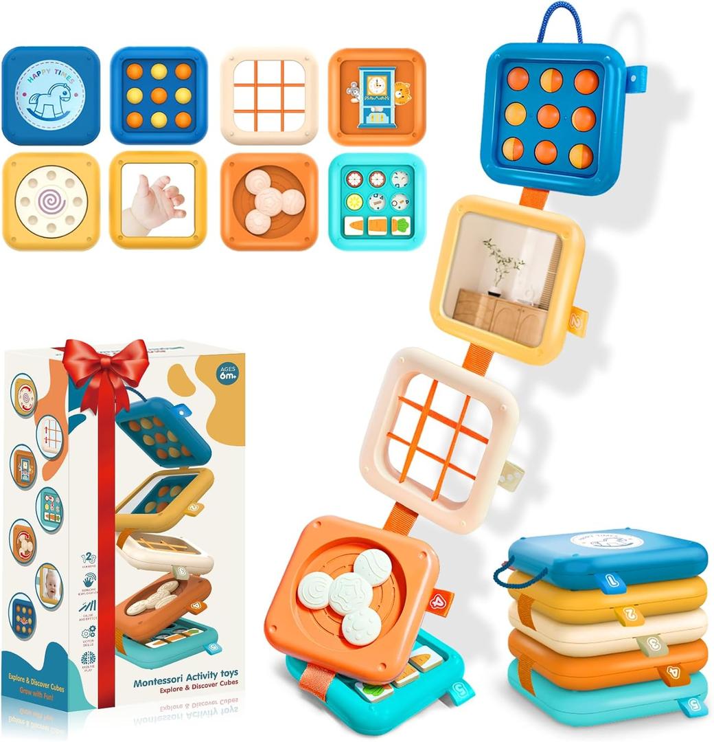 Baby Travel Essential Airplane Toys for Babies 6-12 Months, 7-in-1 Montessori Fine Motor Skills Busy Board, BPA-Free Wipe Clean Car Seat Toy with No Loose Parts, Easter Basket Stuffers for 6 9 18M+
