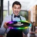 2 Pcs 14 Inch LED Light up Serving Tray No Slip Multicolor Flashing Black Plastic Round Bar Serving Tray for Restaurants Bars Clubs Cocktail Night Party