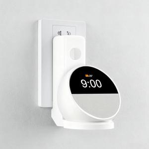 Wall Mount Holder Compatible with Echo Spot 2024, Outlet Mount with Hidden Cable Management, Space-Saving Shelf for Bedroom, Kitchen, Living Room, No-Drill Installation (White)