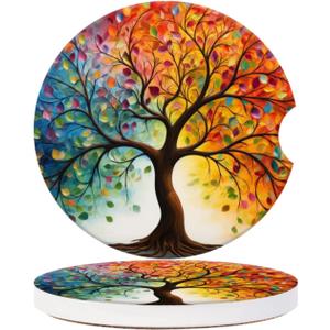 Cup Holder for Car,Tree of Life with Leaves Ceramic Coasters Non-Slip Cup Holder Insert with Fingertip Grip, Auto Interior Accessories for Women & Men,Pack of 2, 2.56In