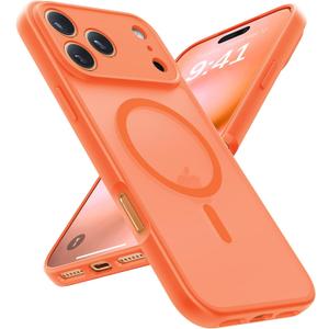 Magnetic Shockproof for iPhone 17 Pro Max Case, [Fit for MagSafe] Military-Grade Protection [Full Camera Coverage] Durable Translucent Matte Cover for iPhone 17 Pro Max Phone Case, Orange