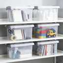 6-Pack Home Storage Bins, 2-Pack 11"x7", 4-Pack 9"x6", Plastic Container, Latching Box with Handle (Grey and White handle)