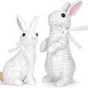 Rattan Effect Resin Bunny Easter Decor,Table Rabbit Easter Decorations,Spring Bunnies Decoration Statue Figurine for Home Farmhouse (White, Small-Pair)