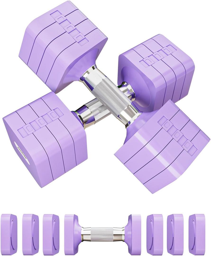 15LB 20LB 40LB 50LB Adjustable Dumbbell Set Free Weights Dumbbells Set for Women Men Hand Weights Sets Adjust Dumbbell Weight Sets for Home Gym Exercise Workout Strength Training Equipments (Purple)