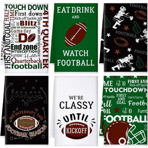 6 Pcs Football Kitchen Towels Decorative Football Dish Hand Towels Sports Theme Absorbent Dish Cloths Tea Washcloths for Bathroom Gift, 15.75 x 23.62 Inch