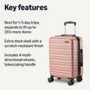 Amazon Basics 21" Hardside Carry-On Luggage with Multi-directional Wheels, Expandable for Up to 25% More Space, Scratch-Resistant Surface, Rose Gold