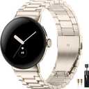 Metal Bands Compatible with Google-Pixel-Watch-2-Band for Women Men, No Gap Stainless Steel Band for Pixel Smartwatch 32024/2/ 1 41mm (Champagne Gold)