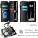 Defencase Compatible with iPhone 15 Pro Case Wallet with RFID Blocking Card Holder for Women Men, Soft PU Leather Magnetic Snap Flip Zipper Strap Wallet Phone Case Fit for iPhone 15 Pro 6.1", Black