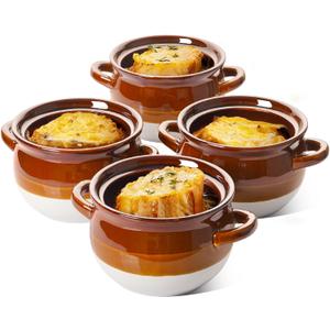 LE TAUCI French Onion Soup Bowls with Handles, 22 Ounce Ceramic French Onion Soup Crocks Oven Safe Serving Bowls for Soup, Chili, Beef Stew, Cereal, Pot Pies, Set of 4