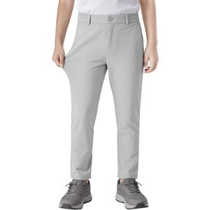 Buyboxs Golf Pants for Teens Dress Pants Stretch Boys Uniform Pants Chino Pants for Boy Jeans Light Grey Elastic Waist Relaxed Fit with Pockets 146-152/ 10-12