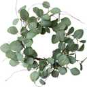 idyllic Eucalyptus Leaves Wreath Metal Polyester Green Wreath 14 Inches for The Front Door Décor, 1 Pack