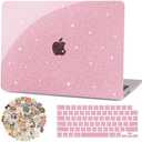 G JGOO Compatible with MacBook Air 13 inch Case 2025 2024 2023 2022 M4 A3240 M3 A3113 M2 A2681, Glitter Platsic Hard Shell for MacBook Air M4 13 inch Case + Keyboard Cover + Laptop Stickers, Pink