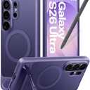 TORRAS Strong Magnetic & Seamless Stand for Samsung Galaxy S26 Ultra Case, Fit for MagSafe, Mil-Grade Drop Protection, Kickstand for Samsung Galaxy S26 Ultra Case, Translucent Back/Purple Edge