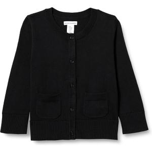 Amazon Essentials Girls Uniform Slim Fit Crewneck Cardigan Sweater (XX-Large, Black)