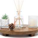 Round 11.8" Acacia Wood Decorative Tray – Farmhouse Wood Riser Pedestal Stand for Kitchen and Bathroom Decor, Counter Display, Vanity Tray (Large, 11.8" Dia)