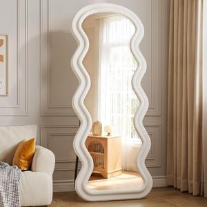 Full Length Mirror, 63"x24" Wavy Full Body Freely Standing Mirrors, Flannel Floor Mirror with Stand for Bedroom, Living Room, Hanging Leaning Wall Mirror Modern Home Decor