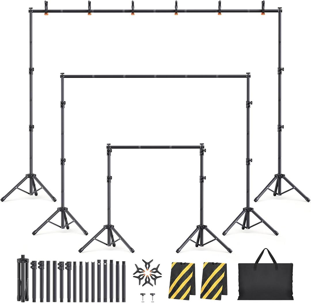 Backdrop Stand Kit - 6 Widths, 10x7.5ft Adjustable Background Stand for Parties & Studio Photography (Black)