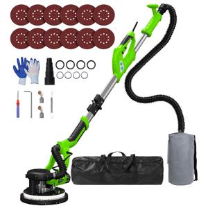 Drywall Sander, Popcorn Ceiling Removal Tool with 7 Variable Speed 800-1800RPM, 2026 Upgraded 8-Amp Drywall Sander with Vacuum Dust Collector with 12pcs Sanding Discs, Extendable Handle, LED Light
