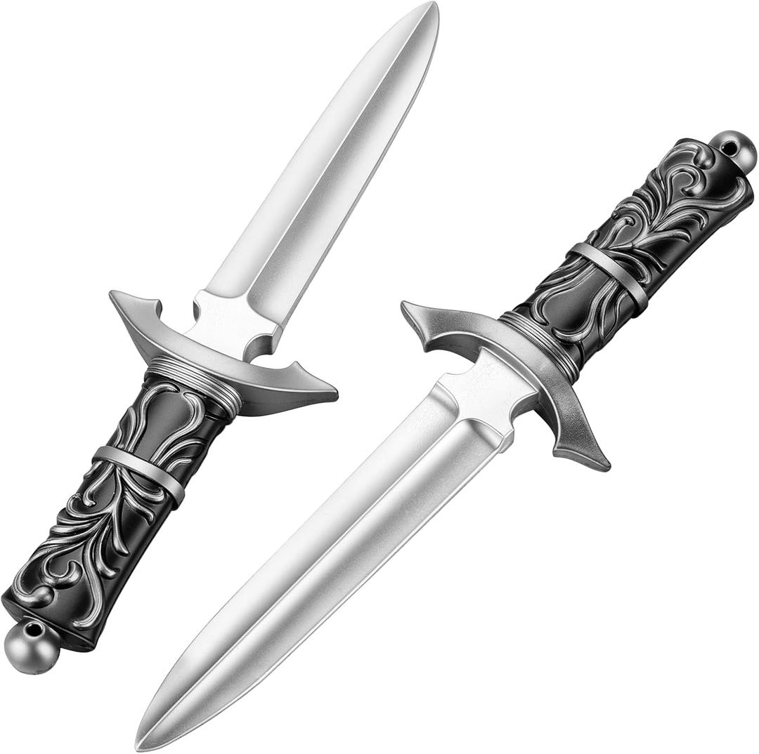 2 Pcs Fake Foam Dagger, Realistic Fake Short Sword Knife Role-Play Accessory, Martial Arts Weapons Prop for Play Fighting, Halloween Cosplay and Assassins Costume Accessory