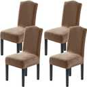 H.VERSAILTEX Velvet Dining Chair Covers Stretch Chair Covers for Dining Room Set of 4 Parson Chair Slipcovers Chair Protectors Covers Dining, Soft Thick Solid Velvet Fabric Washable, Camel