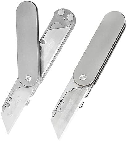 TGZUO Titanium Alloy 360°Foulding Pocket Knife with Clip Flipper EDC Mini Box Cutter Magnetic Opening Outdoor Utility 12pcs Carbon Steel Blades