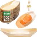 100-Pack Wooden Disposable Plates 5 IN Boat Plates Food Trays Disposable Dessert Plates Disposable Food Boats for Party Weddings Picnic (Actual Size Used: 2.95" D x 1.73" W x 0.59" H)