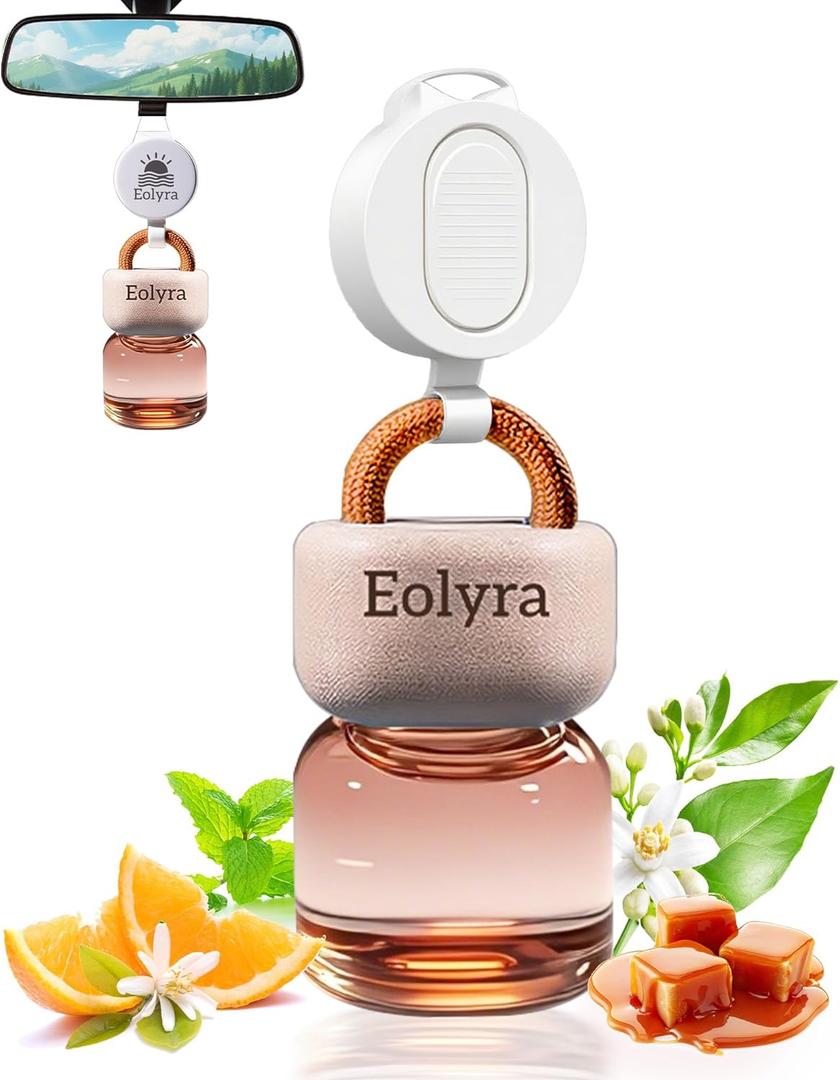 Car Air Freshener Hanging, Orange Adjustable Rope, Natural Essential Oil, 9ml Cute Air Diffuser for Car, | 45 Days Long Lasting Scent | Luxury Perfume for Men & Women | Capri Orange Scent