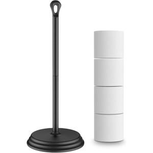 KASUNTO Toilet Paper Holder with Rustproof, Metal Free Standing Toilet Paper Stand Storage for Bathroom, Tissue Paper Roll Holder for Bathroom Accessories (Black)