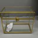NCYP Small Glass Card Box with Lid for Wedding Reception - 9.8" x 5.6" x 7.7" - Rectangle Storage Terrarium for Party Wishwell Keepsake, Gold, Tabletop Decor (Glass Box Only, No Slot, No Lock)