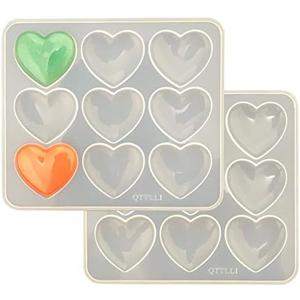 Pack of 2, Heart Shape Epoxy Mold Silicone Mold 9Pcs 5.2 x 4.2cm Resin Love Heart Shape Pendant Making DIY Craft