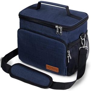 Tiblue Insulated Lunch Bag for Women/Men, Reusable Lunch Box for Office Work School Picnic Beach, Leakproof Freezable Cooler Bag with Adjustable Shoulder Strap for Kids/Adult(Medium, Navy Blue)