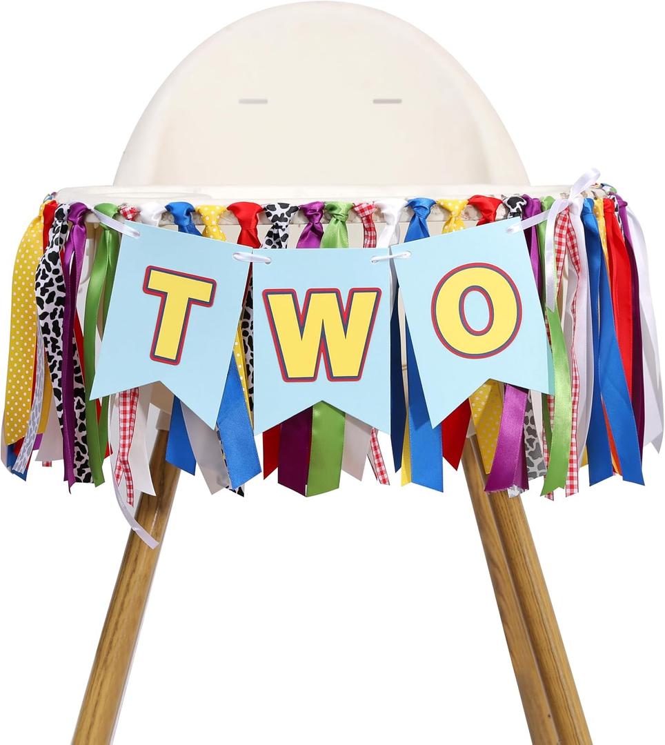 Toy 1st Birthday High Chair Banner - Western Cowboy Fabric Wreath, For Both Boys And Girls, Western Cowboy Theme 2nd Birthday Party Decoration, Baby Boy Photo Prop (2nd Banner)