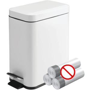 Homie Soft Close, Slim Trash Can 1.6 Gallon with Anti - Bag Slip Liner and Lid, Use as Mini Garbage Basket, Slim Dust Bin, or Decor in Bathroom, Restroom, Kitchen, or Bedroom (Shiny White)