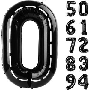 Race Car Number Balloon 40 inch, Black 0 Number Balloons, 10 20 30 40 50 Numbers Balloon Black Race Car Birthday Party Decorations for Boy Men