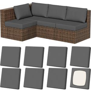 8Pcs Stretch Patio Cushion Covers, Outdoor Couch & Sofa Replacement Slipcovers for Patio Furniture Cushion Covers, Washable Reusable Furniture Protector,  Color Medium-Grey (Square-large)