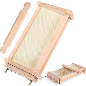 Chitarra Cutter Italian Pasta with Rolling Pin Guitar Board Making Tool Pasta Machine for Spaghetti, Lasagna(Wood Color)