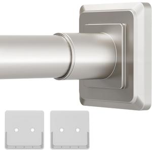 Brushed Nickel Tension Curtain Rod Shower Curtain Rods 30-76In Spring No Drilling or Screw Installation Adjustable Shower Rod for Bathroom Shower Bar for Closet Kitchen with Brackets