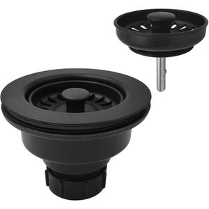Black Polymer Drain Kitchen Sink Drain Assembly with 2 Removable Basket Strainers and Rubber Stopper for 3.5-Inch Drain Openings, Matching Color of Quartz Granite Sinks