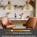 ELYONA 16 Inch Large Hammered Pendant Light Fixtures Ash Wood Vintage Dome Hanging Lamp Antique Gold Metal Kitchen Chandelier for Island, Farmhouse Dining Room Living Room Hallway Brushed Brass