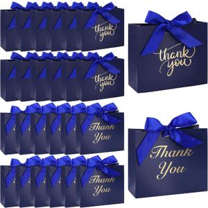 VGOODALL 24 bolsas de regalo de agradecimiento, color azul oscuro, bolsas de regalo con cinta de lazo, cajas de dulces a granel para cumpleaos, bodas, fiestas, despedidas de soltera