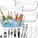 4 Pcs Ice Buckets for Parties Large 5.5L Clear Acrylic Beverage Tubs Portable Cooler Barrel with Scoops Tongs Wine Opener Vacuum Wine Stoppers Mimosa Bar Supplies for Champagne Beer Beverage