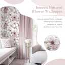 Ismoon 17.3''x197''Peel and Stick Wallpaper Boho Floral Contact Paper Pink Watercolor Flowers Leaf Wallpaper Removable Self-Adhesive Wall Paper for Bedroom Renter Friendly Vinyl