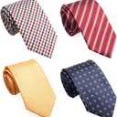 Extra Long Ties for Men Big and Tall, 63 or 70 inch Long Neckties 4-Pack (Red/Navy/Golden Orange)