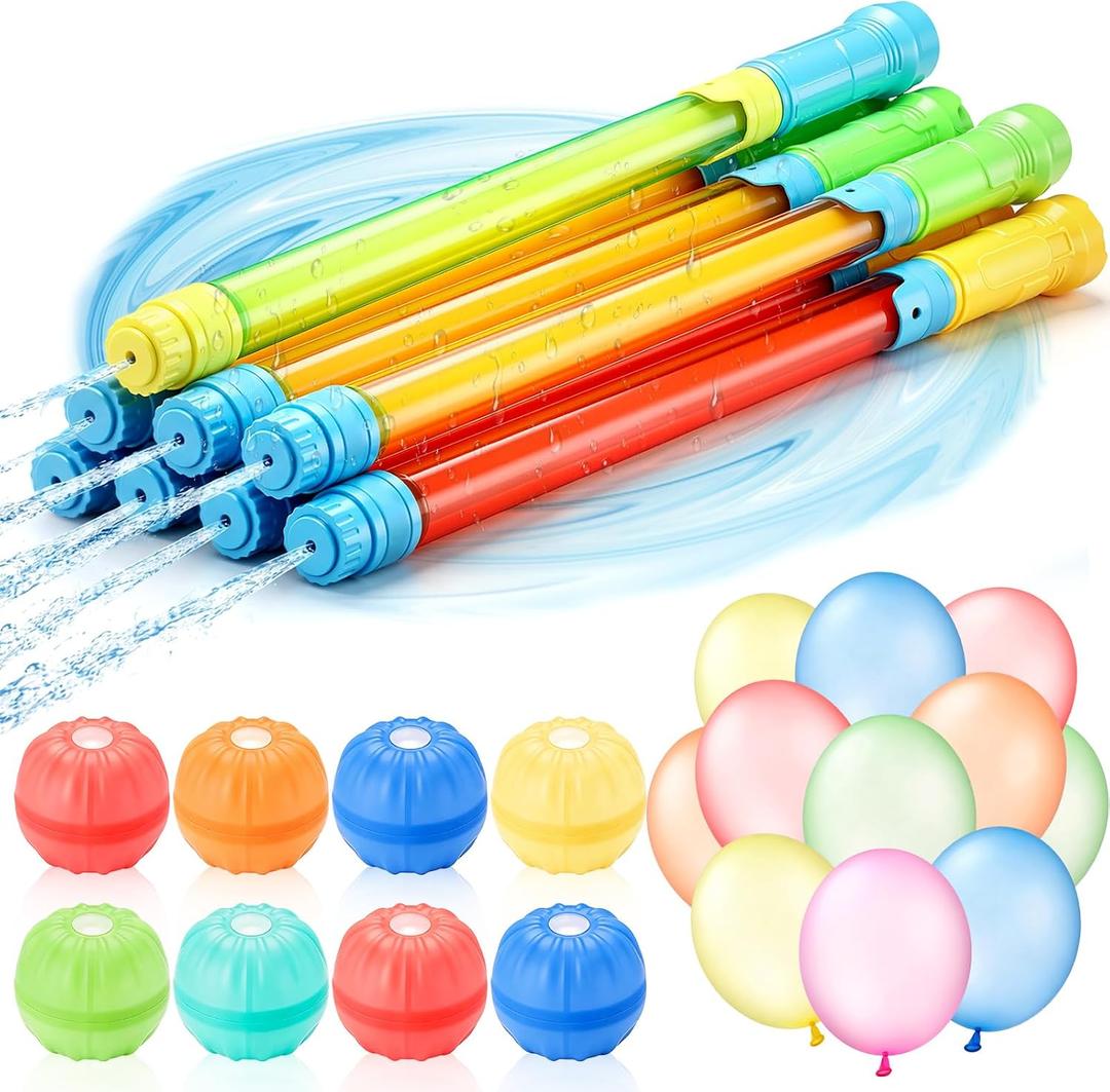 Outus 8 Water Squirters, 8 Reusable Balls and 500 Balloon Set pool Party Supplies Water Game Fighting Toys for Outdoor Swimming Pool, Backyard, Beach Fighting Game Play Toys