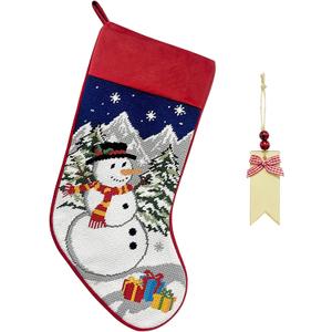 Arciveberg Needlepoint Christmas Stockings, 18 Inches Vintage Xmas Stocking with Personalized Name Tag, Embroidered Snowman Design, Old-Fashioned Christmas Holiday Party Gift Family Decoration