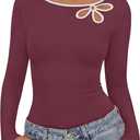 MEROKEETY Womens Trendy Spring Cut Out Tops 2026 Long Sleeve Boat Neck Y2k Slim Fit Casual Going Out T Shirts Blouses Clothes (S)
