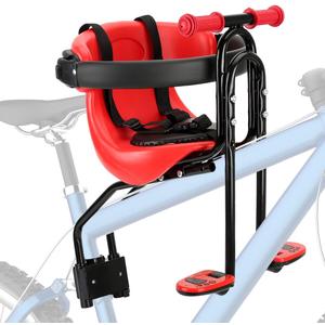 Baby Bike Seat, Front Mount Kids Bike seat for Toddler with Safety Belt and Handrail, Compatilble with Adult Bike (Red)