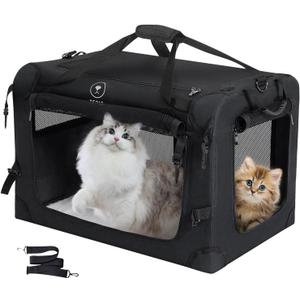 Extra Large Cat Carrier for Car Travel, Pegic Soft Sided Collapsible Pet Carrier for Outdoor and Indoor Uses, Roomy Cat Carrier for 2 Kittens, Large Cat or Puppies Up to 50lbs (Black)